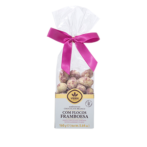 Amêndoas Premium Chocolate Branco Com Flocos De Framboesa 160G Frente