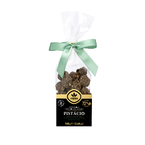 Amêndoas Premium com Chocolate Negro 72% Cacau e Pistácio 160g